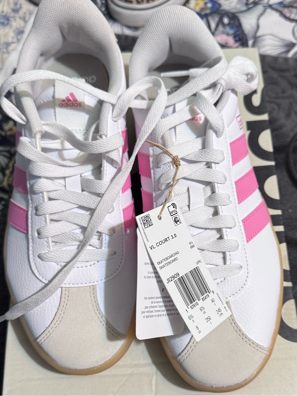 adidas White Sneakers with Pink Three-Stripes
